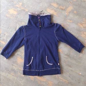 Flower Cowl Neck 3/4 Sleeve Zip Up Sweater